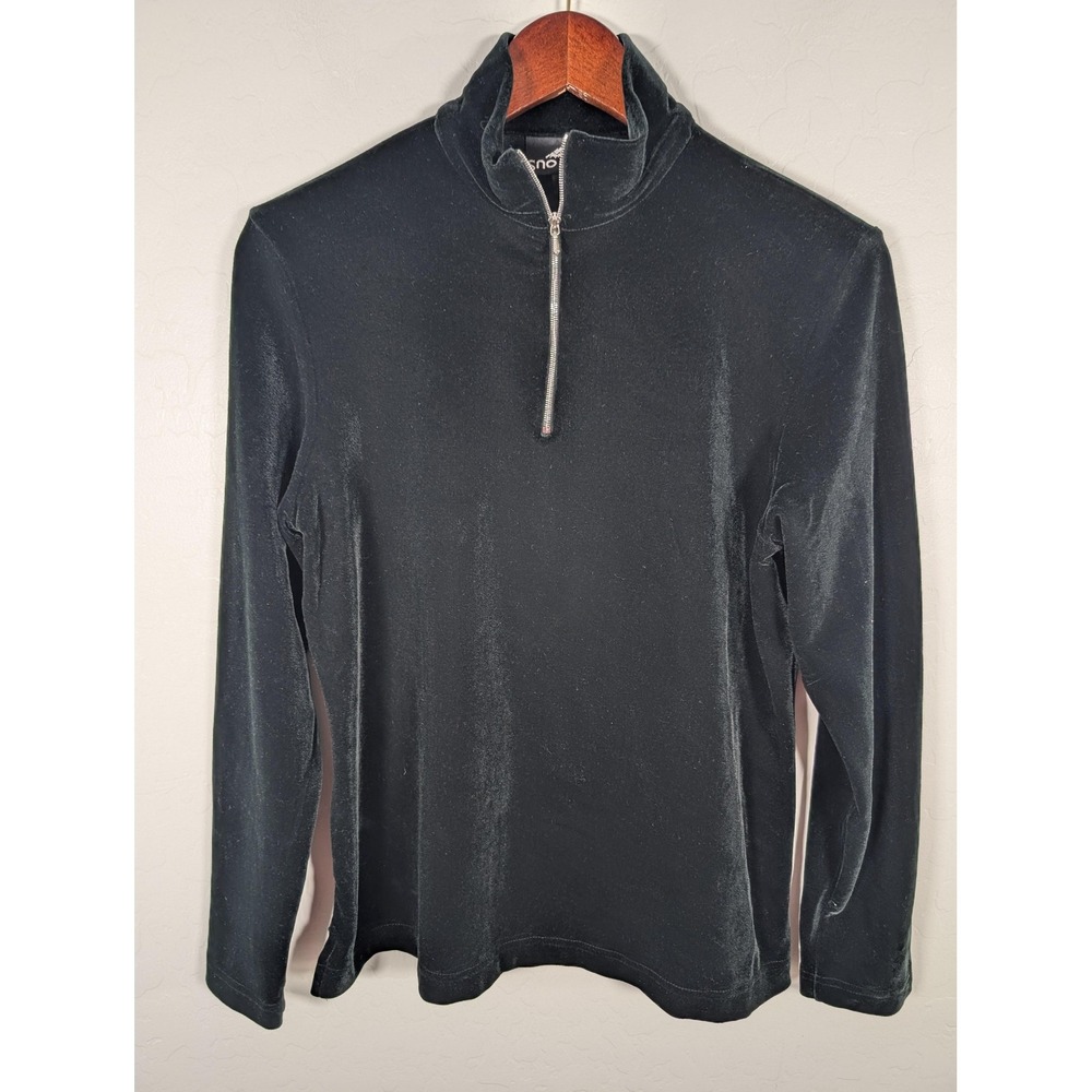 Sno Skins Pullover Womens Large Black Velvet Half Zip Mock Neck Stretch Soft Top